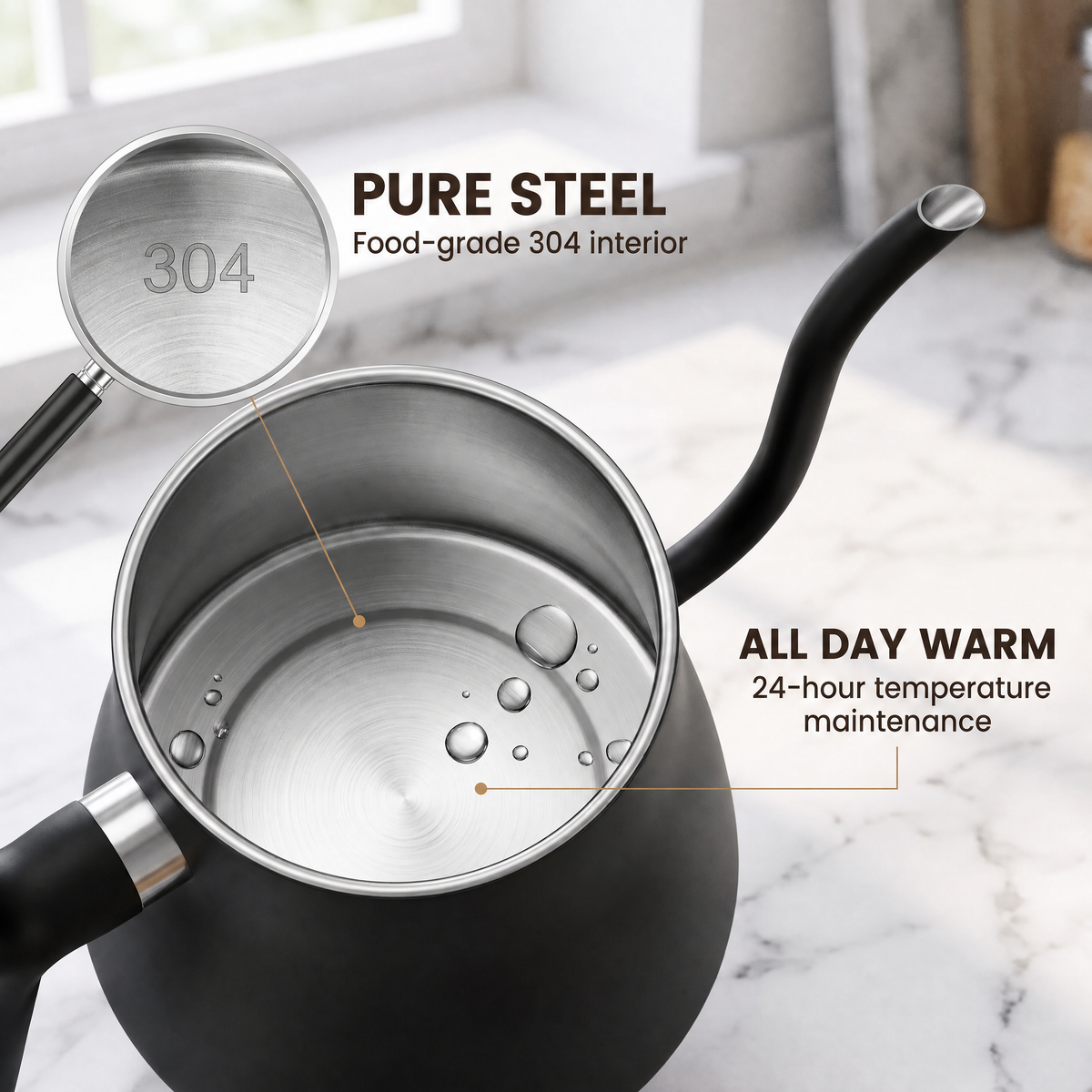 NisFlume Electric Gooseneck Kettle with Temperature Control & 304 Stainless Steel