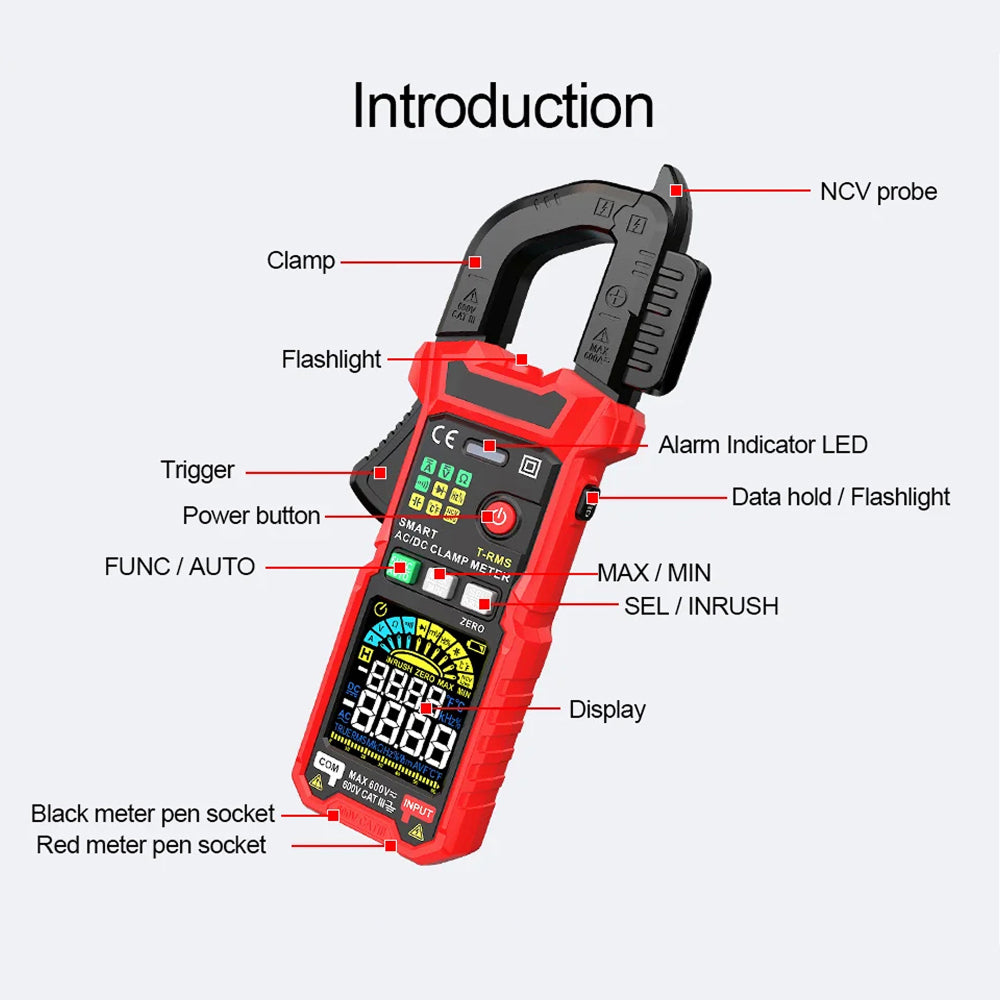 MereiCeci True RMS Digital Clamp Meter for Industrial HVAC