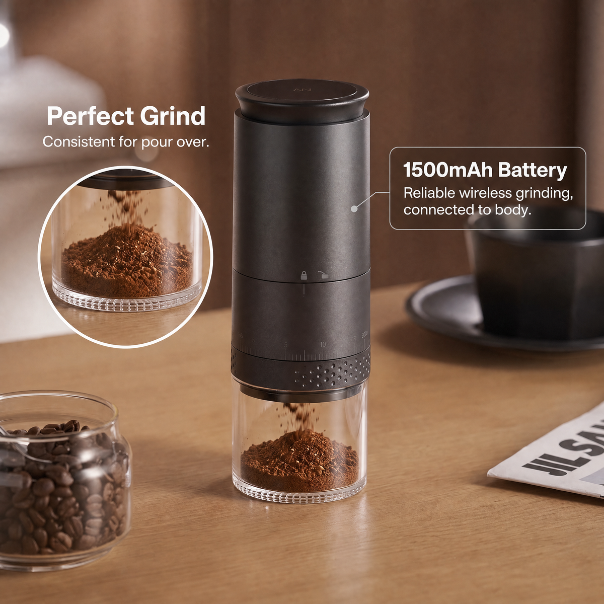 CoffGris Portable Electric Coffee Grinder with Ceramic Burr