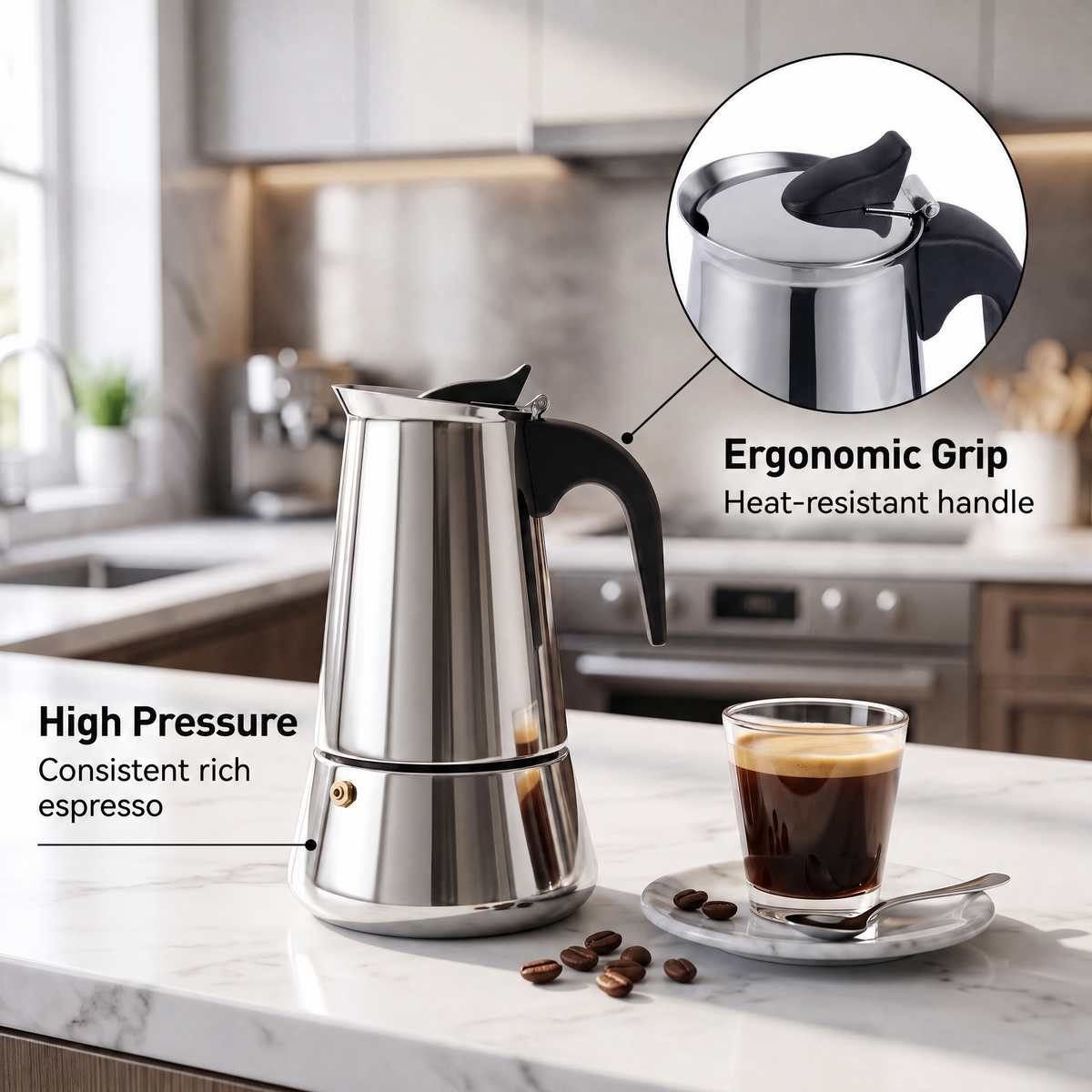 CipeFrot Stainless Steel Stovetop Moka Pot Percolator