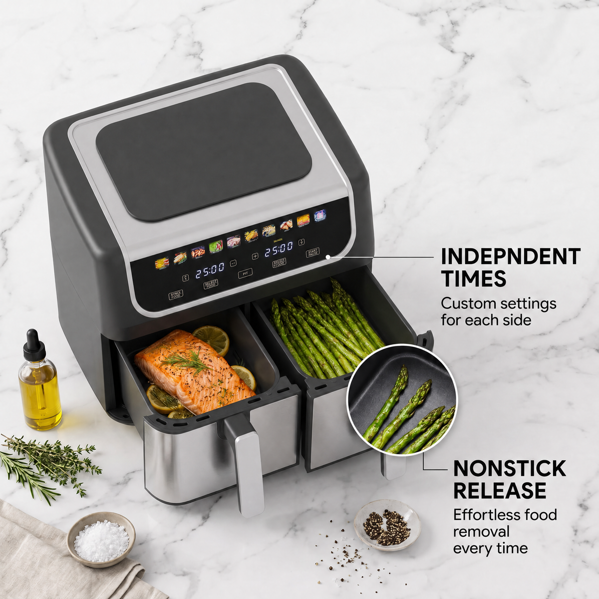RoastyAir Dual Basket Air Fryer for Healthy Cooking