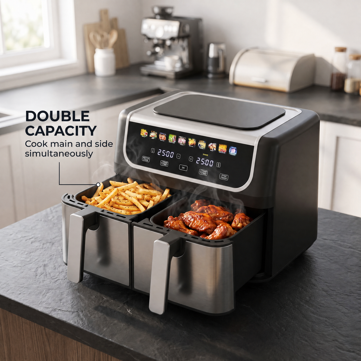RoastyAir Dual Basket Air Fryer for Healthy Cooking