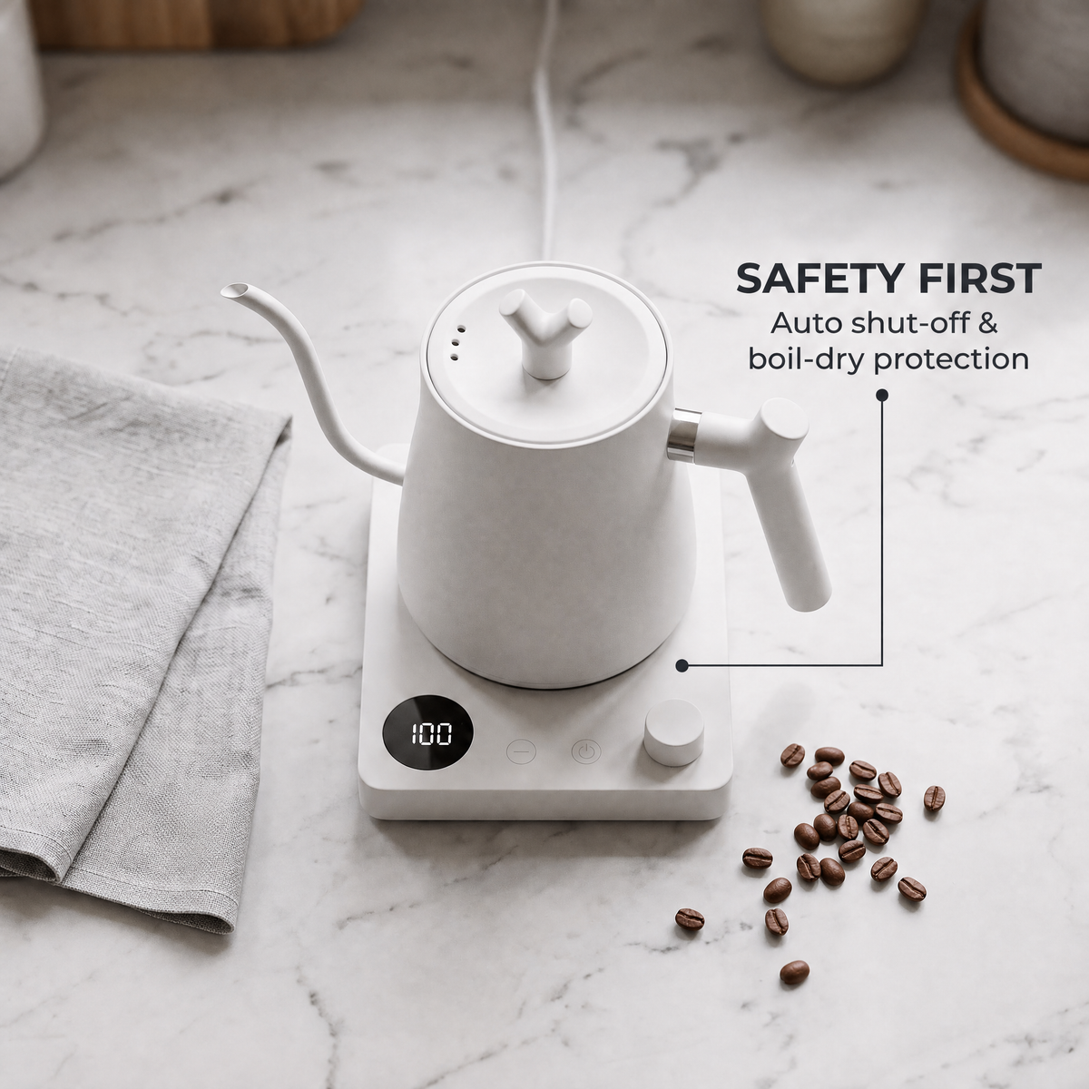 NisFlume Electric Gooseneck Kettle with Temperature Control & 304 Stainless Steel
