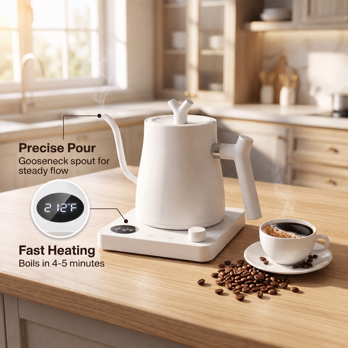 NisFlume Electric Gooseneck Kettle with Temperature Control & 304 Stainless Steel