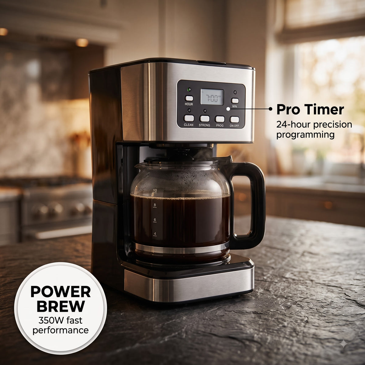 CatyFond 1.5L Programmable Drip Coffee Maker with 24H Timer