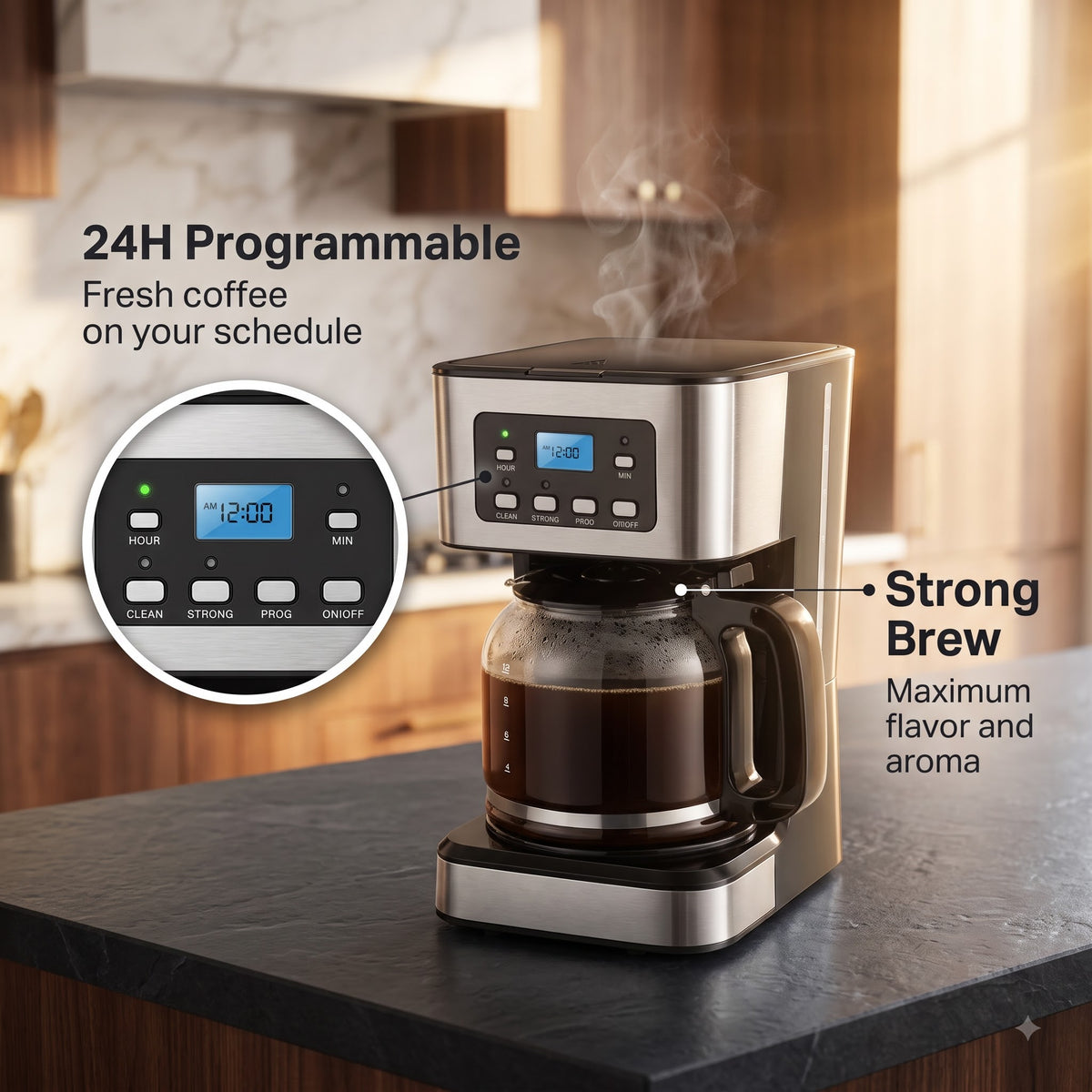 CatyFond 1.5L Programmable Drip Coffee Maker with 24H Timer