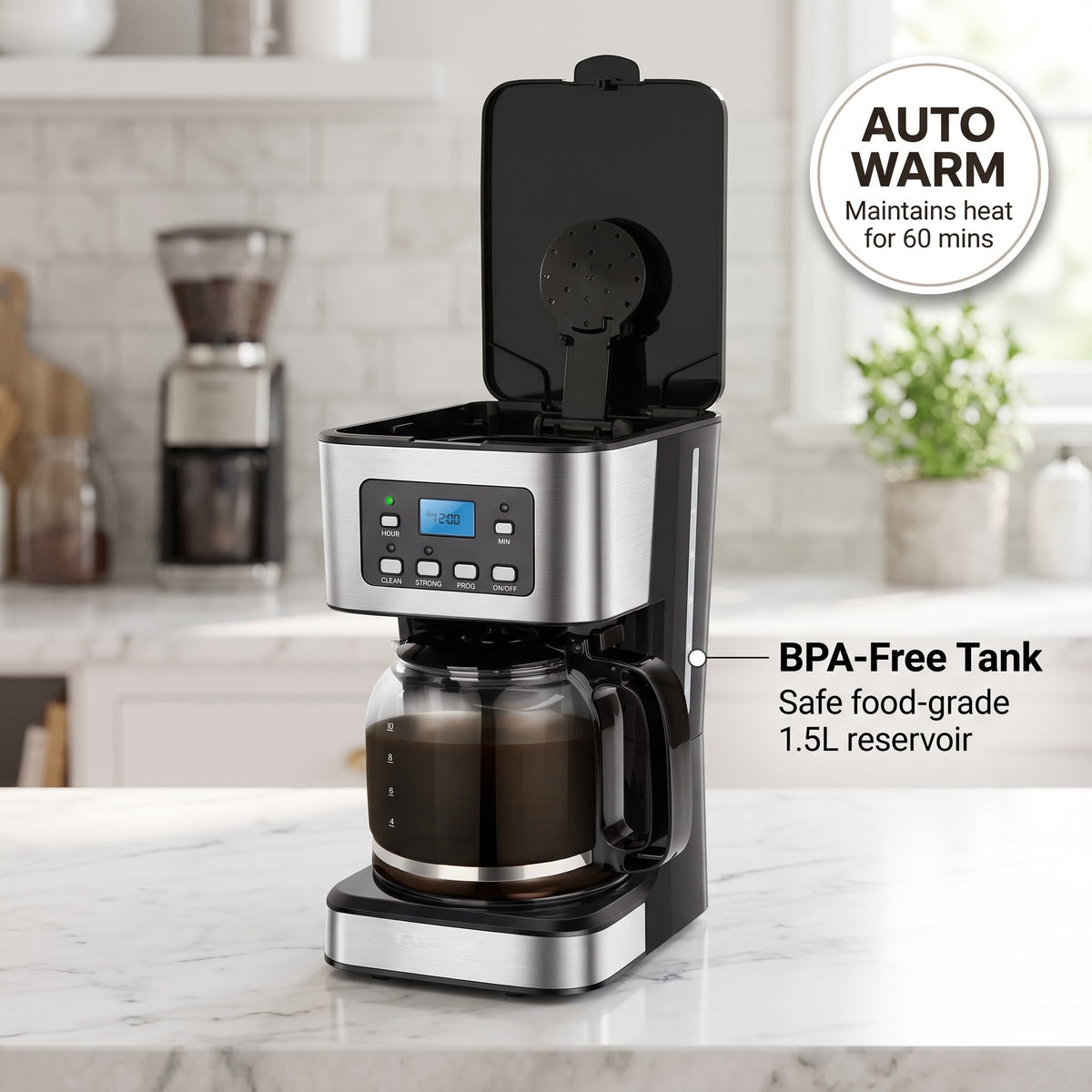 CatyFond 1.5L Programmable Drip Coffee Maker with 24H Timer
