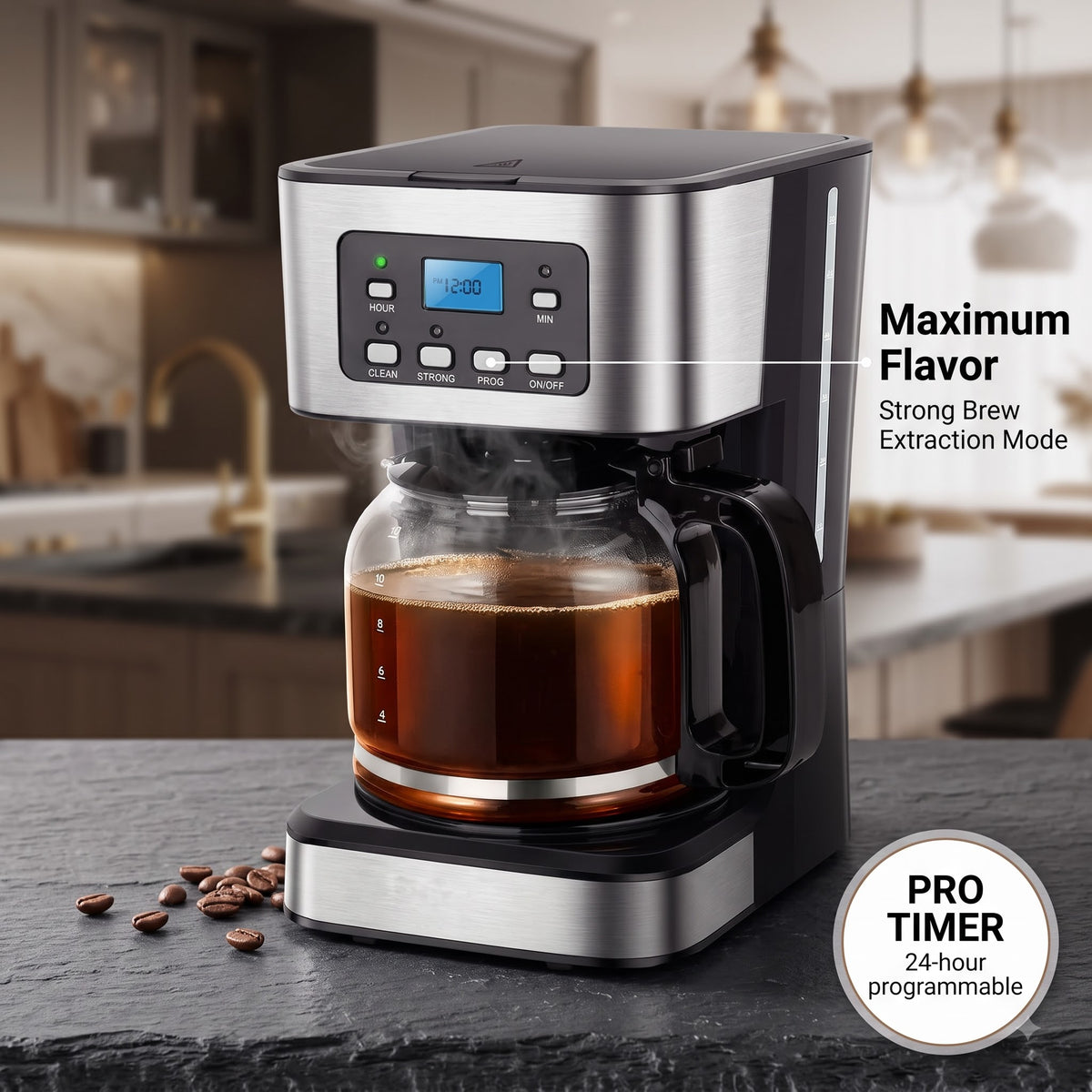 CatyFond 1.5L Programmable Drip Coffee Maker with 24H Timer
