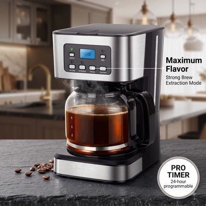 CatyFond 1.5L Programmable Drip Coffee Maker with 24H Timer