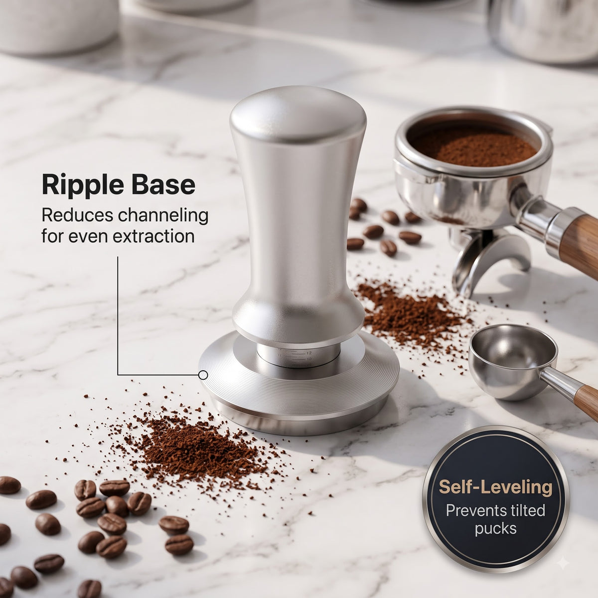 MerseHaus 53mm Calibrated Espresso Tamper with Ripple Base