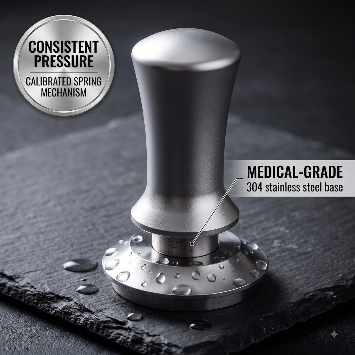 MerseHaus 53mm Calibrated Espresso Tamper with Ripple Base