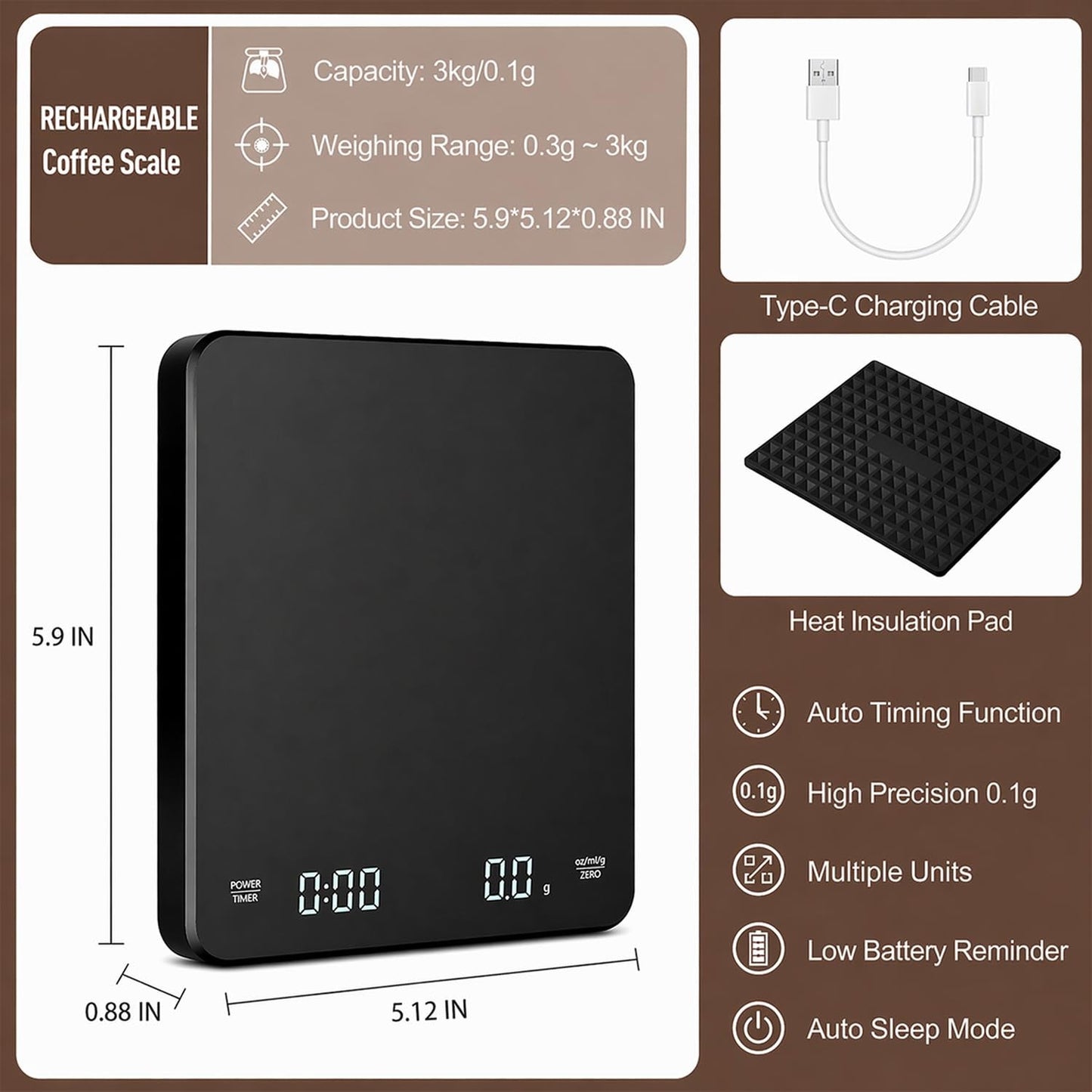 BevosFam Precision Coffee Scale with Timer