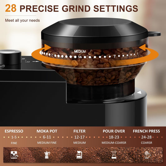 BletNoda Flat Burr Coffee Bean Grinder for Espresso & French Press