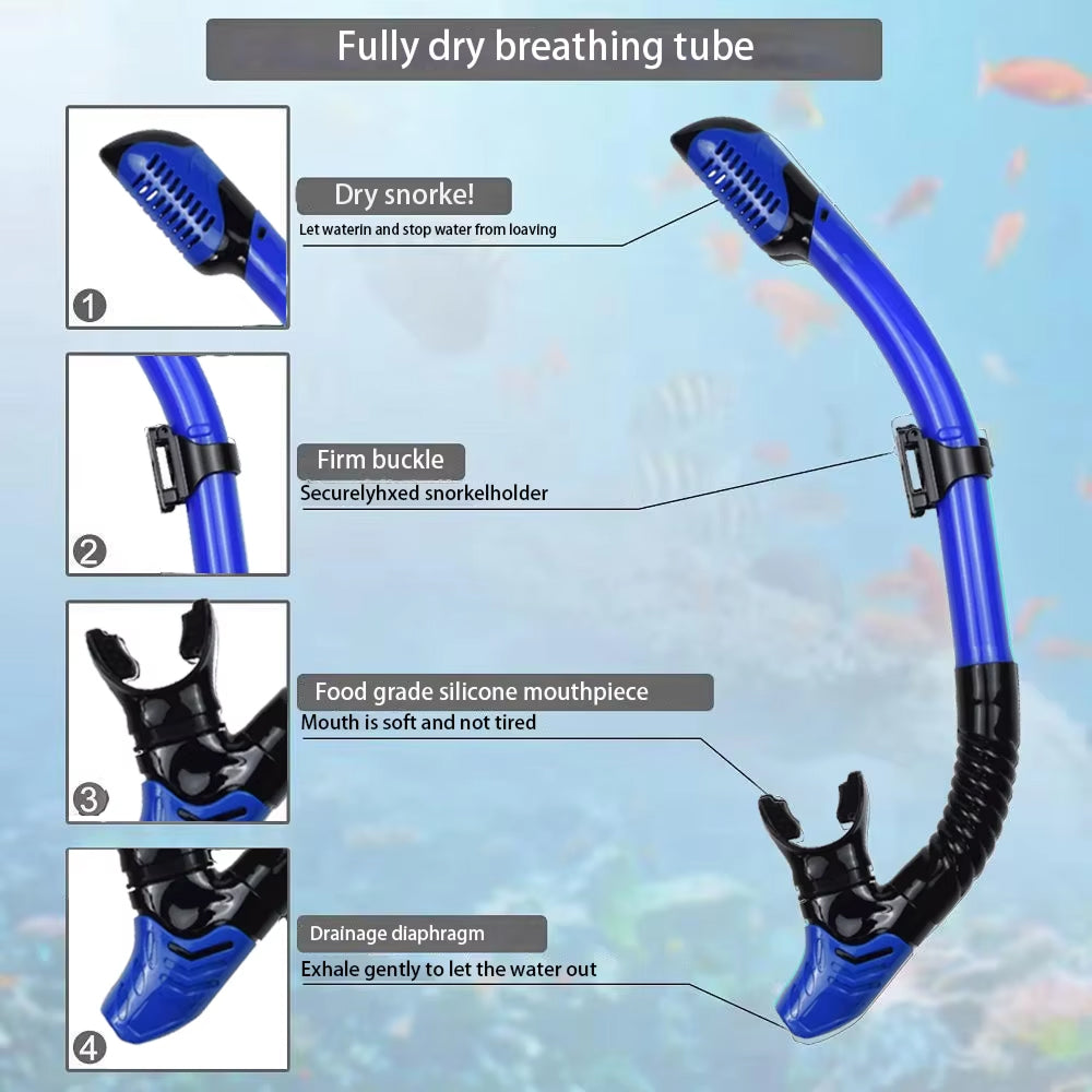 3-in-1 Snorkeling Gear 180 Panoramic Tempered Glass Mask Dry Top Fins BlicMask