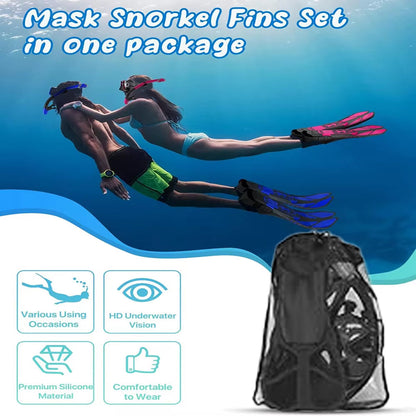 3-in-1 Snorkeling Gear 180 Panoramic Tempered Glass Mask Dry Top Fins BlicMask