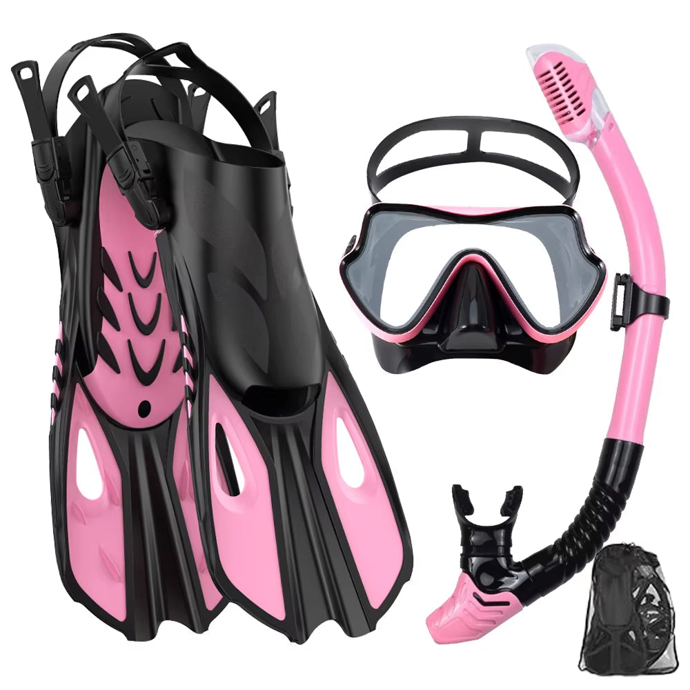 3-in-1 Snorkeling Gear 180 Panoramic Tempered Glass Mask Dry Top Fins BlicMask