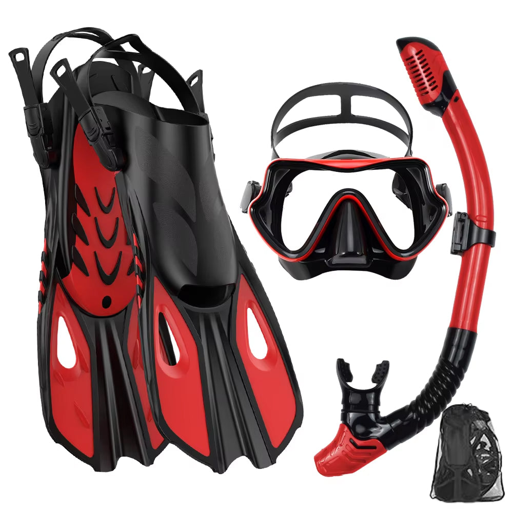 3-in-1 Snorkeling Gear 180 Panoramic Tempered Glass Mask Dry Top Fins BlicMask