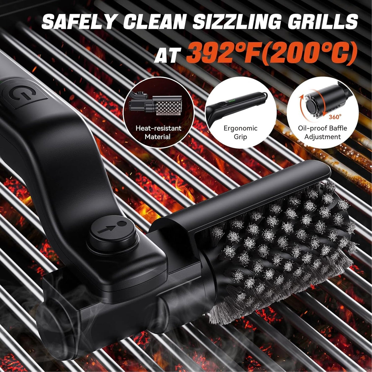 BruxMixi Electric Grill Brush 8-Angle Adjustable Head with 400 RPM 3-Speed Motor