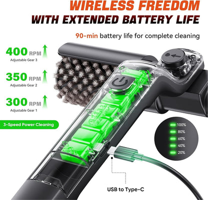 BruxMixi Electric Grill Brush 8-Angle Adjustable Head with 400 RPM 3-Speed Motor