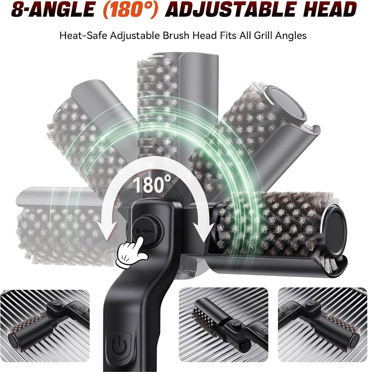 BruxMixi Electric Grill Brush 8-Angle Adjustable Head with 400 RPM 3-Speed Motor