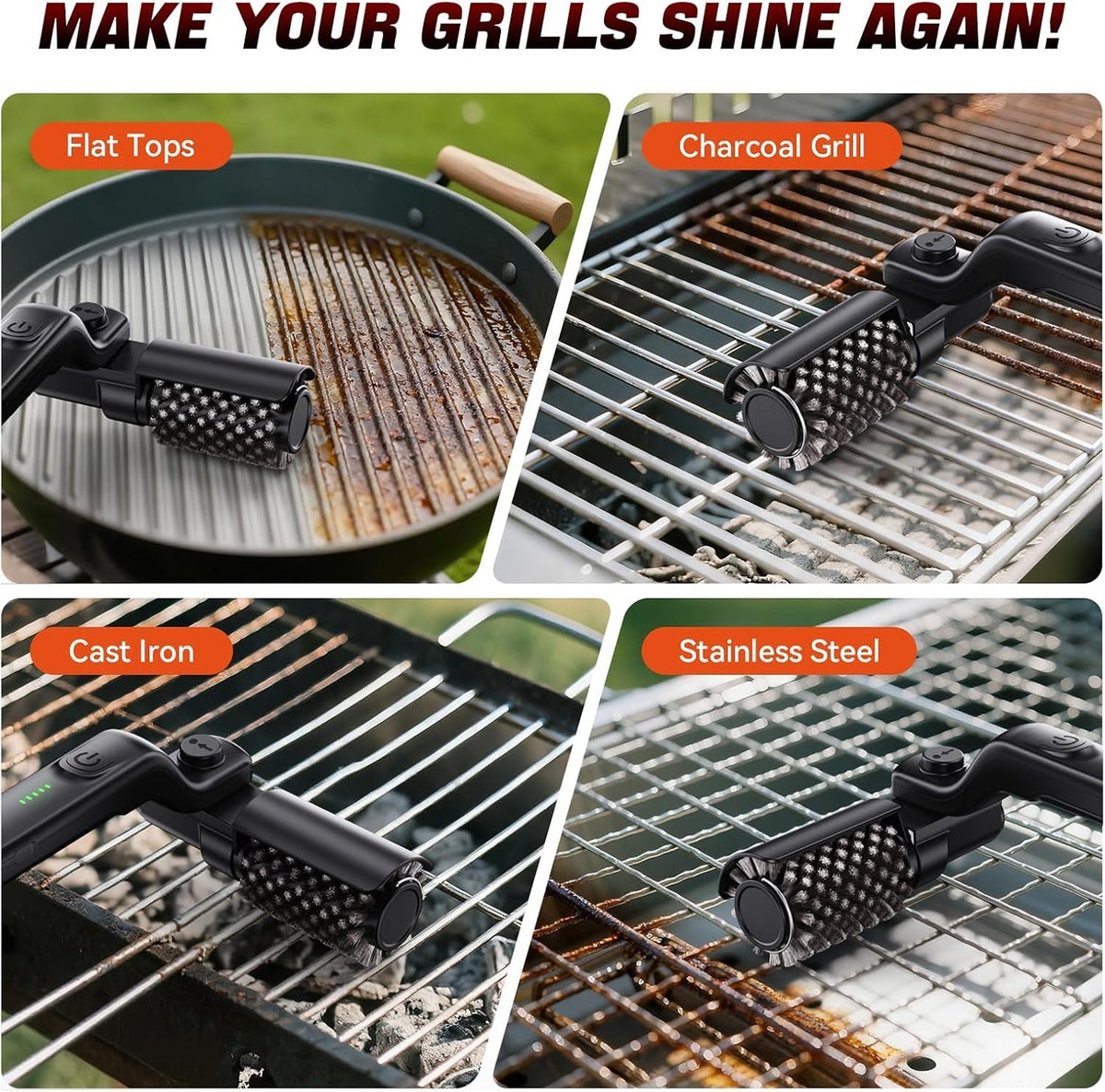 BruxMixi Electric Grill Brush 8-Angle Adjustable Head with 400 RPM 3-Speed Motor