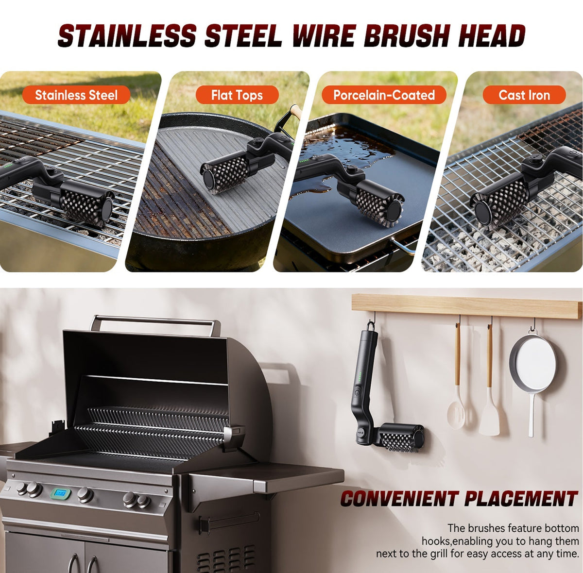 BruxMixi Electric Grill Brush 8-Angle Adjustable Head with 400 RPM 3-Speed Motor