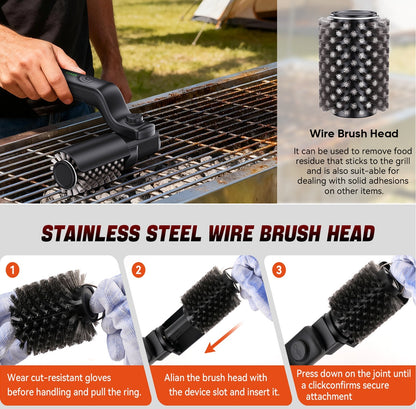 BruxMixi Electric Grill Brush 8-Angle Adjustable Head with 400 RPM 3-Speed Motor