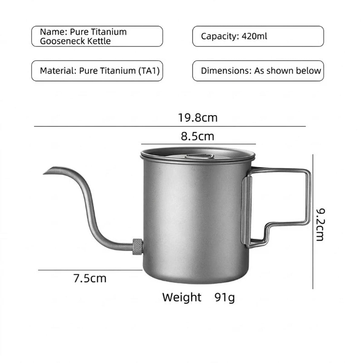 CaborWel Titanium Pour Over Kettle for Camping & Backpacking