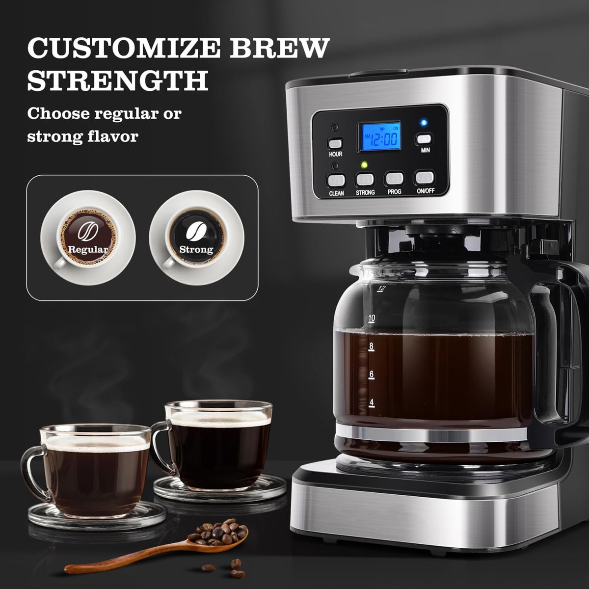 CatyFond 1.5L Programmable Drip Coffee Maker with 24H Timer