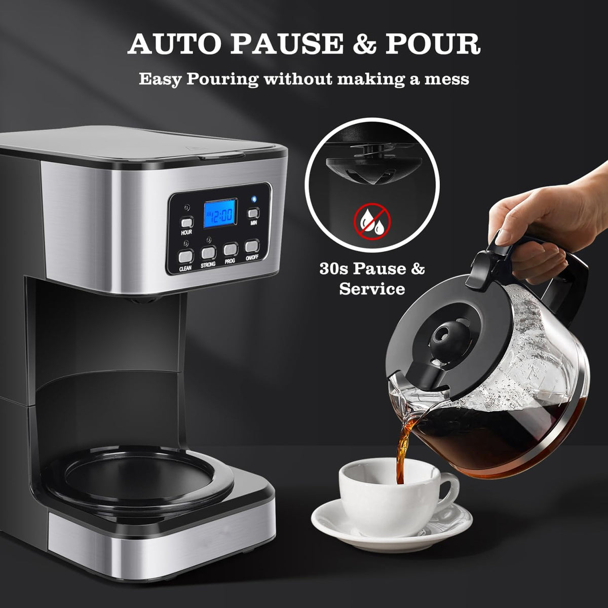CatyFond 1.5L Programmable Drip Coffee Maker with 24H Timer
