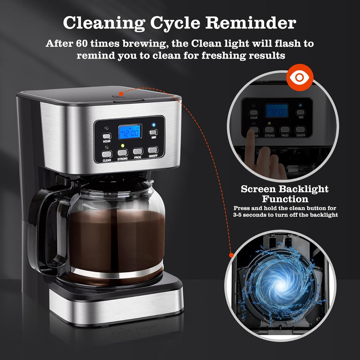 CatyFond 1.5L Programmable Drip Coffee Maker with 24H Timer