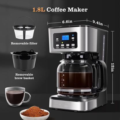 CatyFond 1.5L Programmable Drip Coffee Maker with 24H Timer