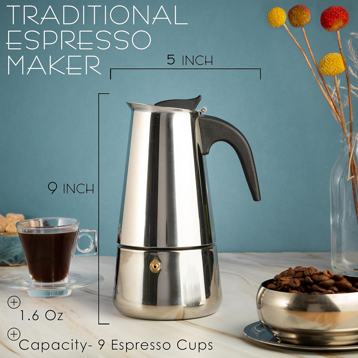 TinnoPour Stainless Steel Stove Top Espresso Maker
