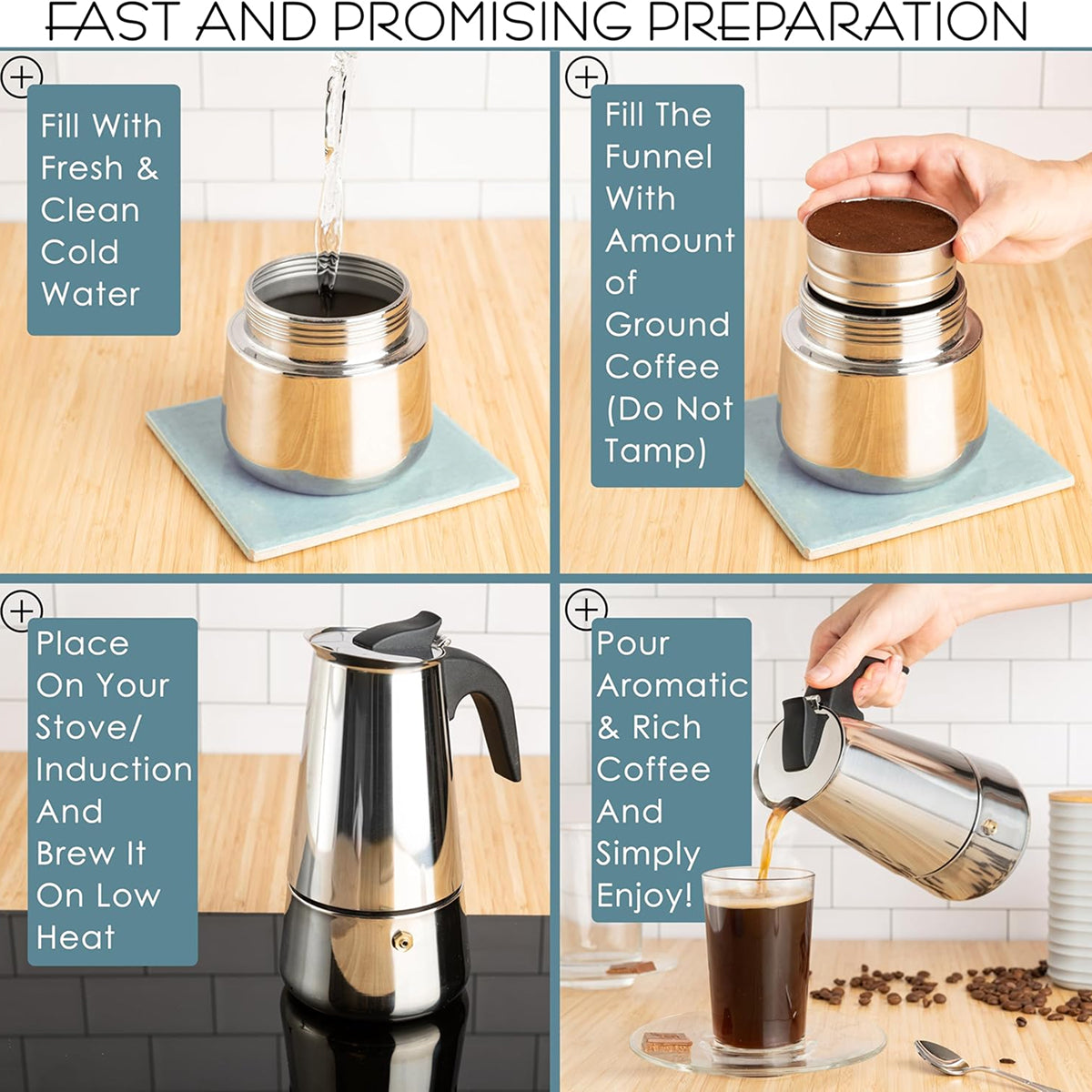 TinnoPour Stainless Steel Stove Top Espresso Maker