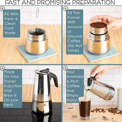 TinnoPour Stainless Steel Stove Top Espresso Maker