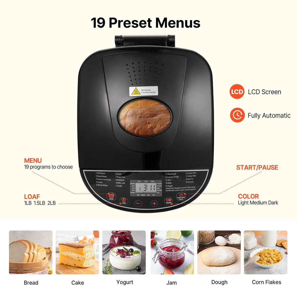 ClenVoca Automatic Bread Maker 2LB with Ceramic Pot