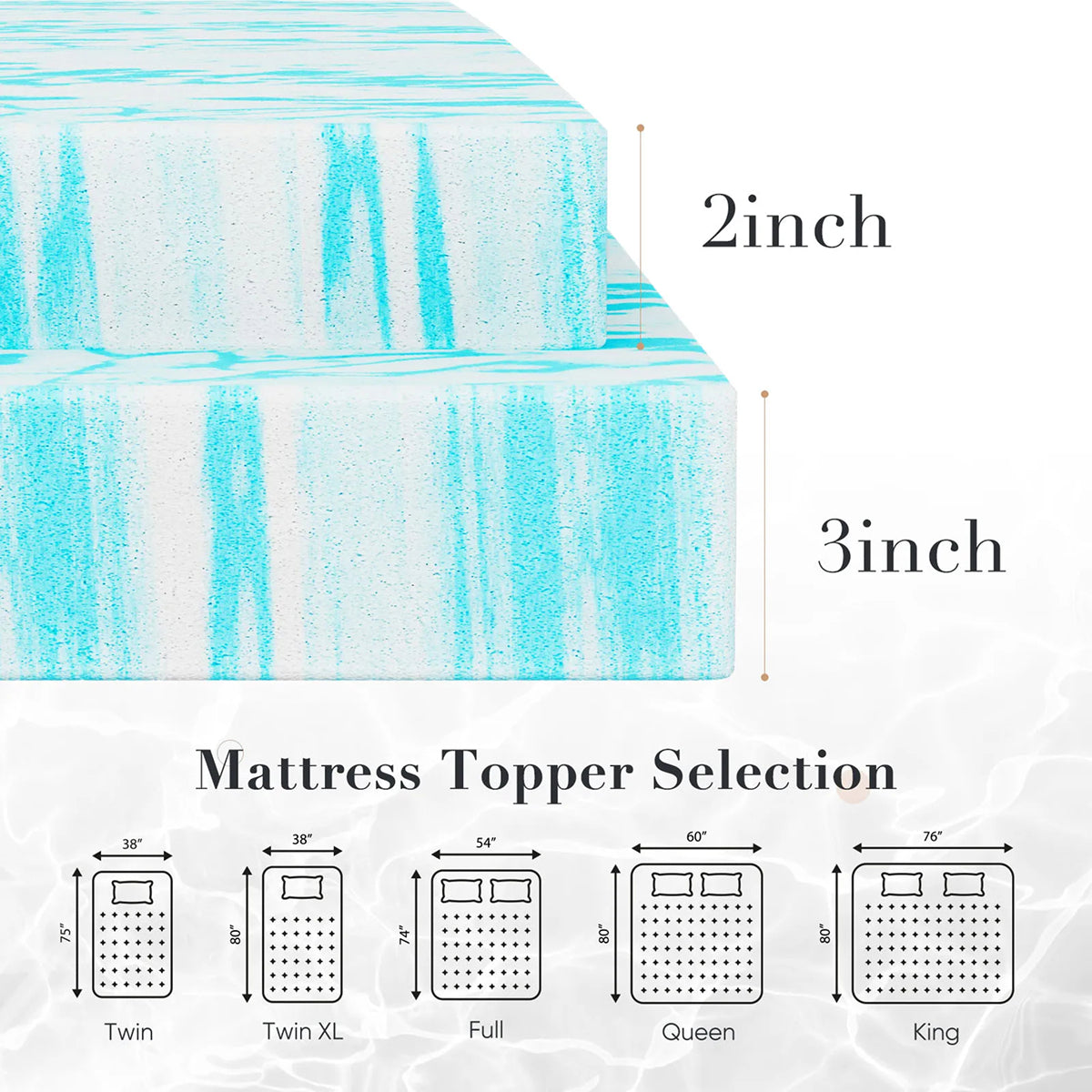 Queen Mattress Topper 3 Inch Gel Memory Foam Cooling Mattress Pad CrofGant