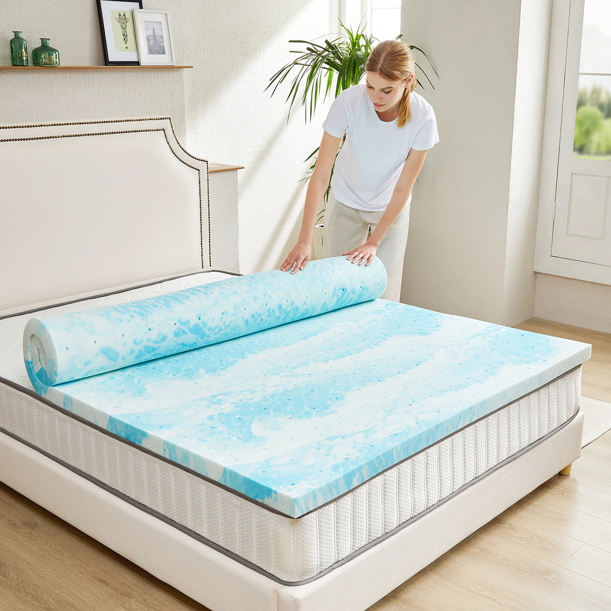 Queen Mattress Topper 3 Inch Gel Memory Foam Cooling Mattress Pad CrofGant