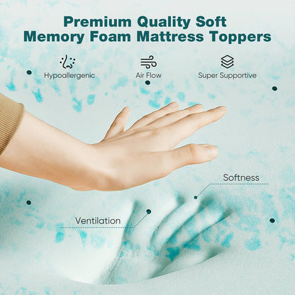 Queen Mattress Topper 3 Inch Gel Memory Foam Cooling Mattress Pad CrofGant