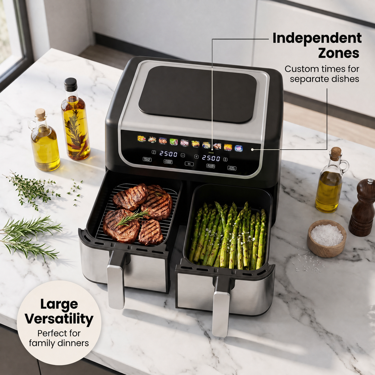 RoastyAir Dual Basket Air Fryer for Healthy Cooking