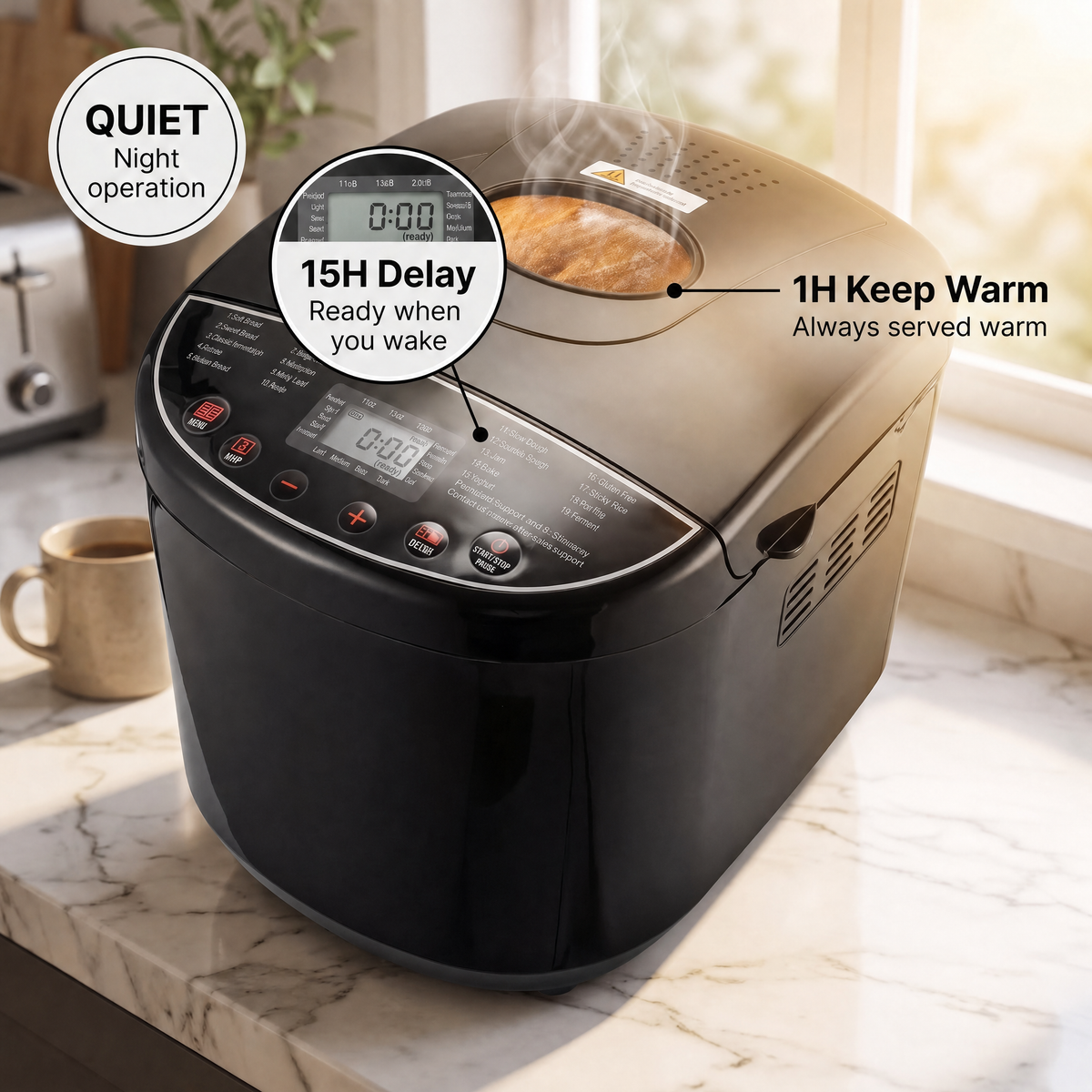 ClenVoca Automatic Bread Maker 2LB with Ceramic Pot