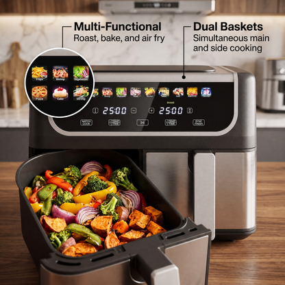RoastyAir Dual Basket Air Fryer for Healthy Cooking