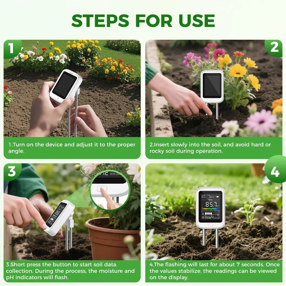 6-in-1 Digital Soil Tester pH Moisture Fertility Meter Rotatable HD