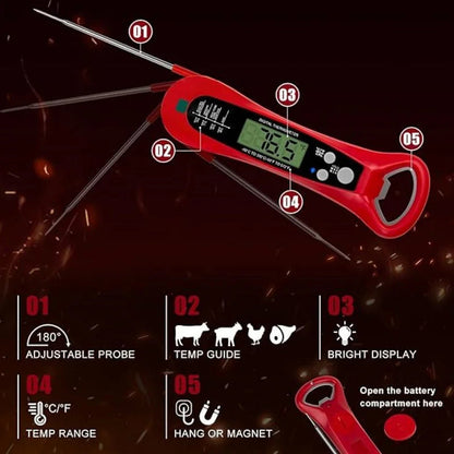FodiVist Meat Thermometer Instant Read 2-3 Sec ±0.9°F Waterproof Backlit LED Calibration