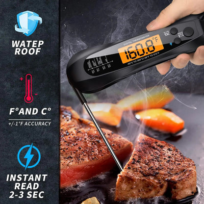 FodiVist Meat Thermometer Instant Read 2-3 Sec ±0.9°F Waterproof Backlit LED Calibration