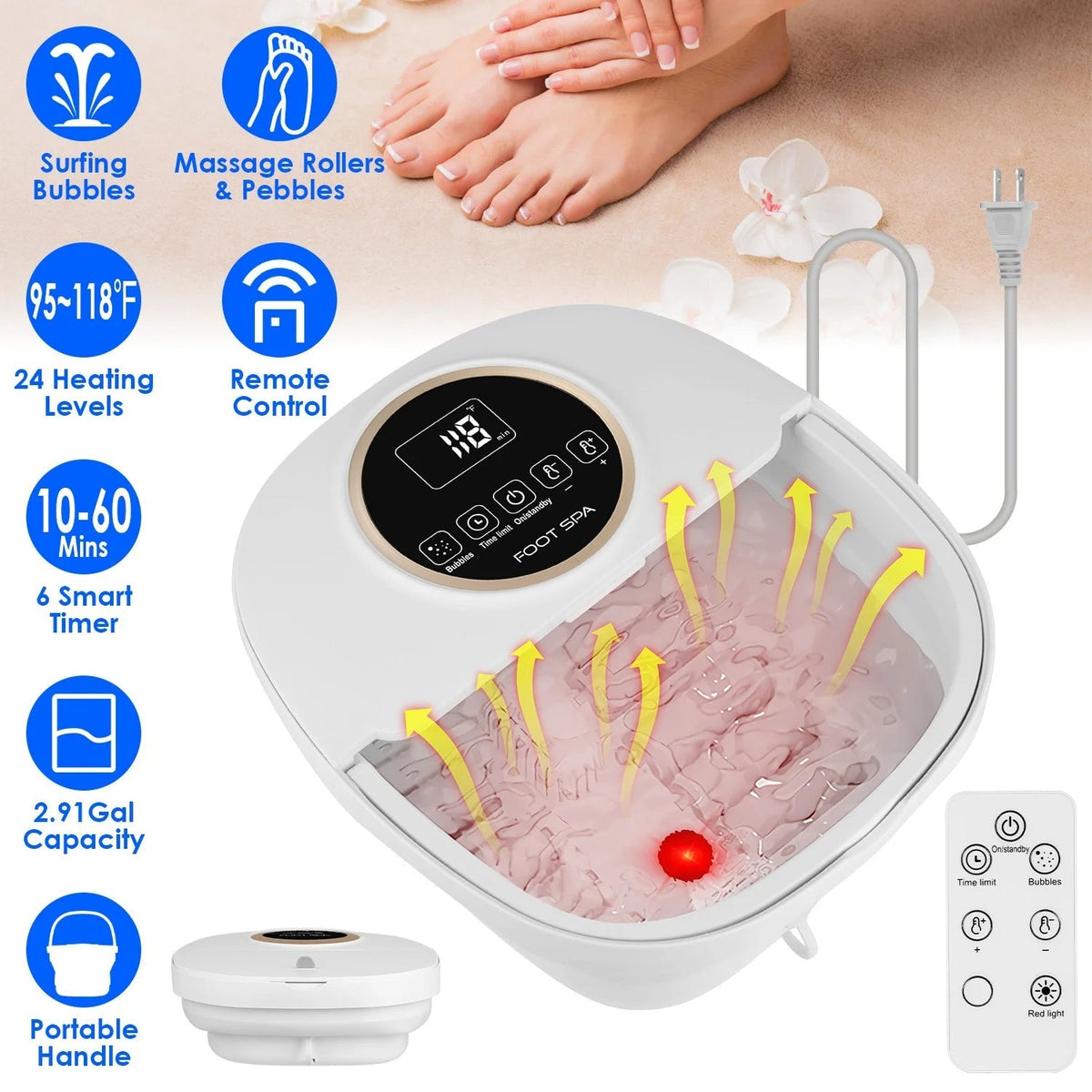 Foldable Foot Spa Massager with Heat Electric Pedicure Foot Bath Tub FotixBath