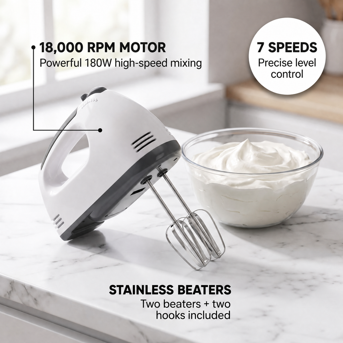 FilkMoss 7-Speed Electric Handheld Egg Beater & Mixer