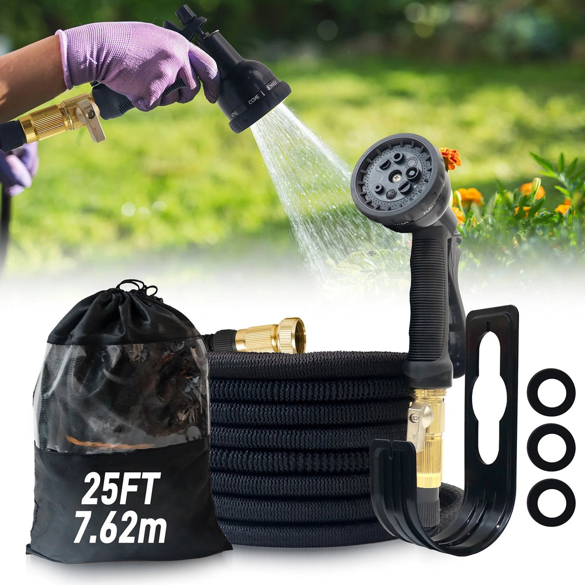 HosiExpi 100ft Expandable Garden Hose with 8-Pattern Nozzle