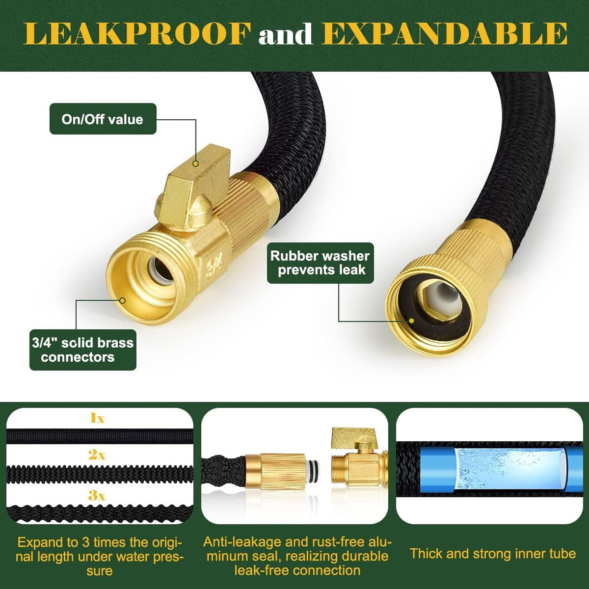 HosiExpi 100ft Expandable Garden Hose with 8-Pattern Nozzle