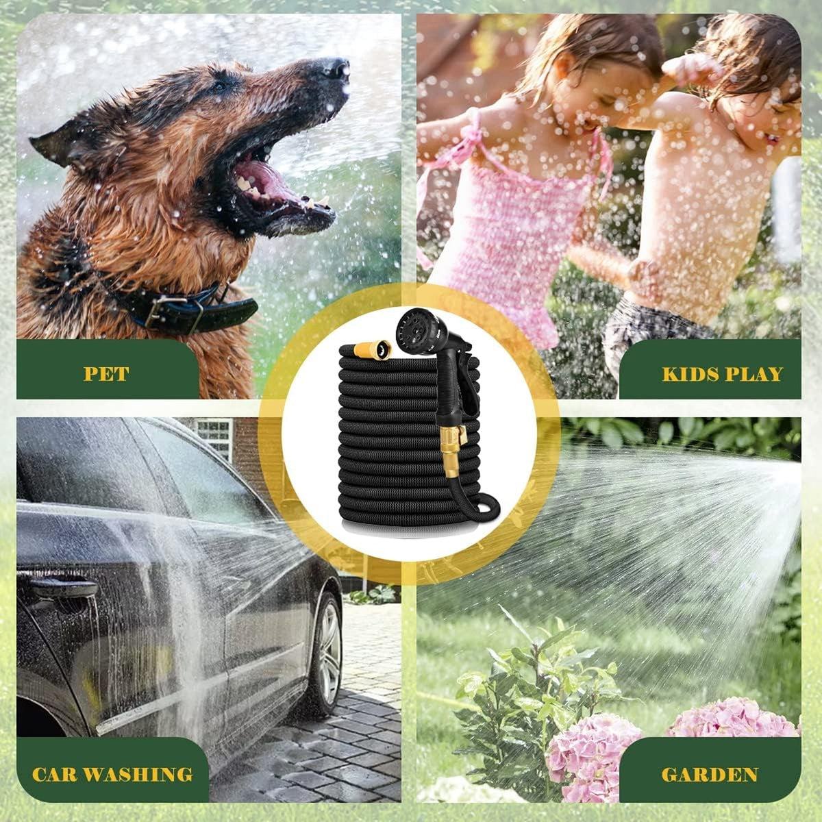 HosiExpi 100ft Expandable Garden Hose with 8-Pattern Nozzle